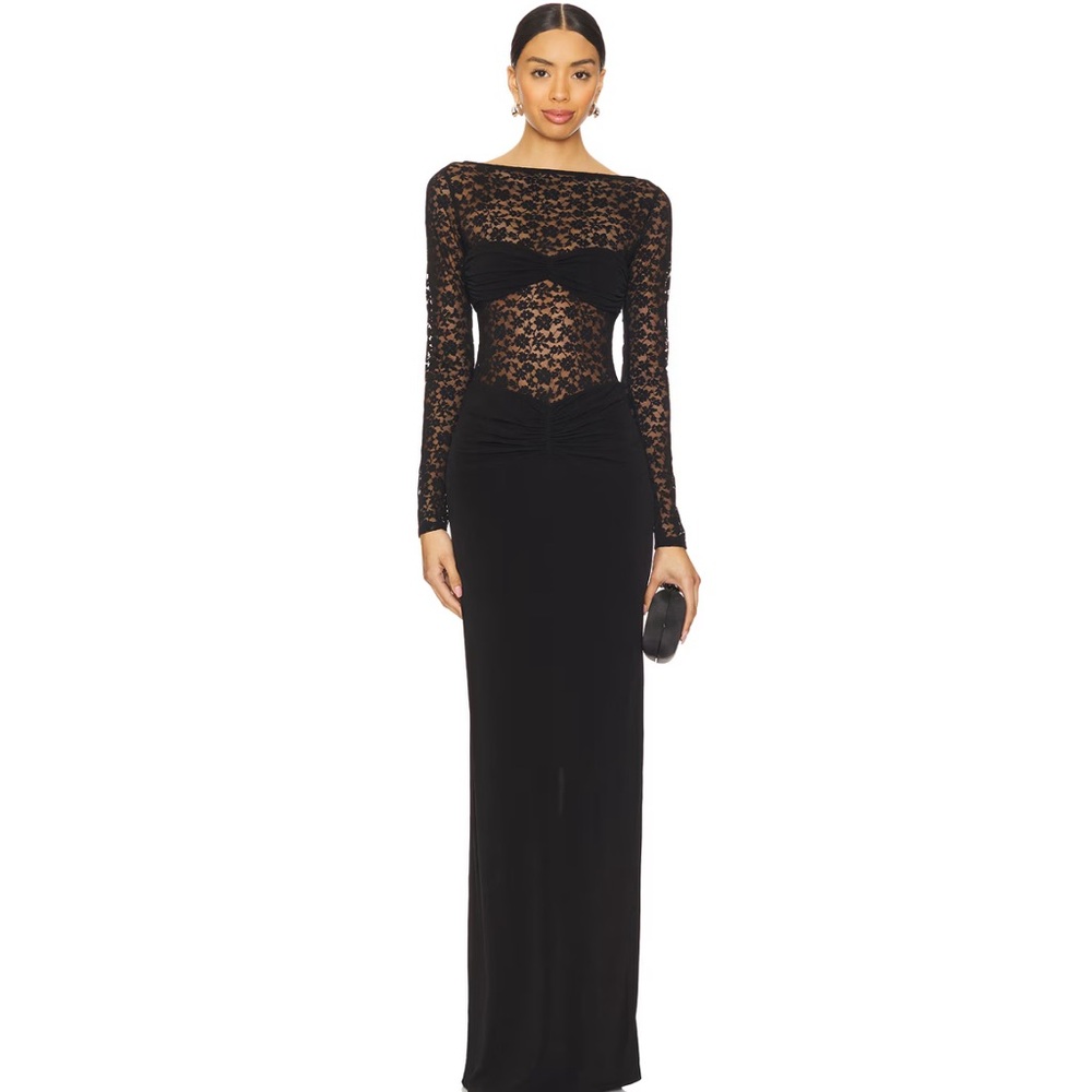 Lovers + Friends Black Lace Long Sleeve Maxi Dress